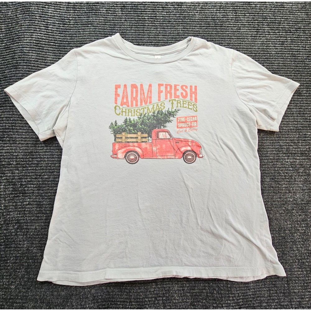 Bella+Canvas Airlume Jersey Shirt Womens Large White Farm Fresh Graphic Crewneck